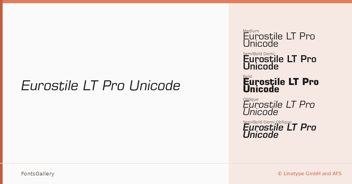 Eurostile LT Pro Unicode font family banner
