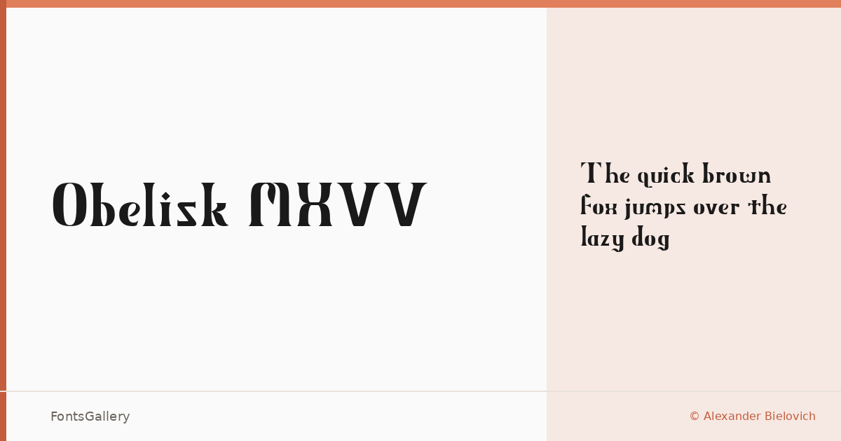 Obelisk MXVV font family banner