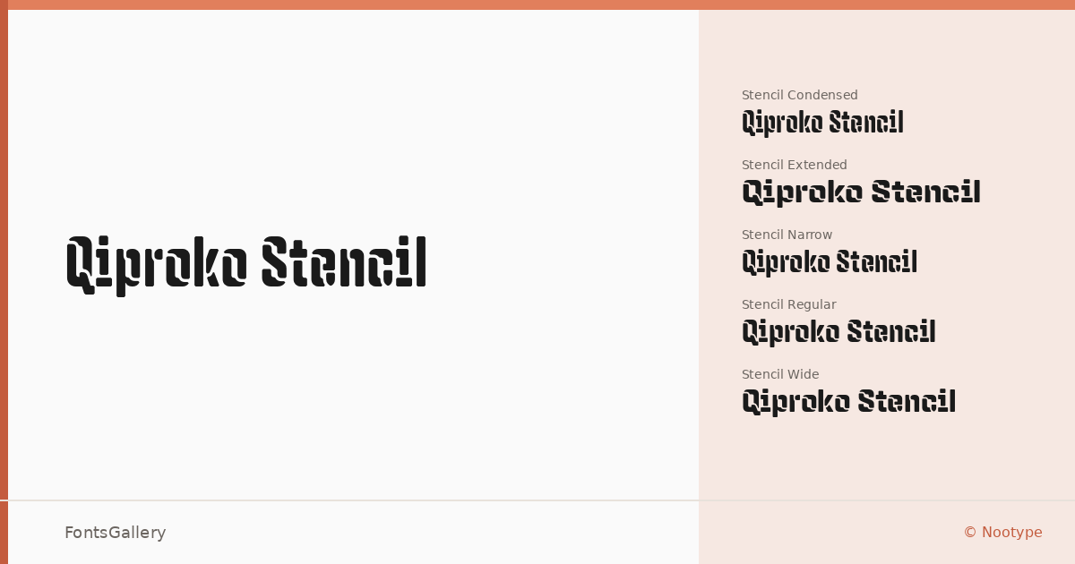 Qiproko Stencil font family banner